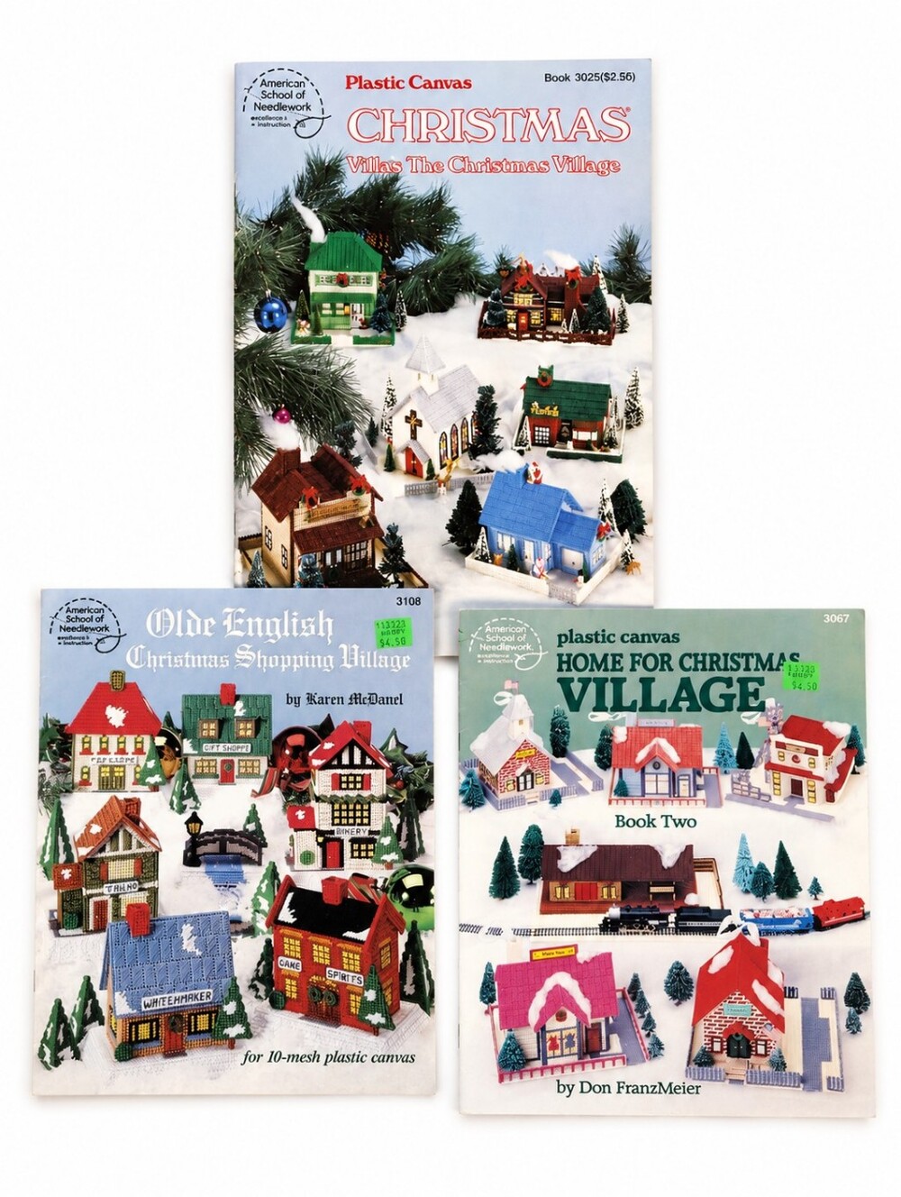 Lot Of 3 Vintage Christmas Village Plastic Canvas Pattern Books-Needlework Gifts